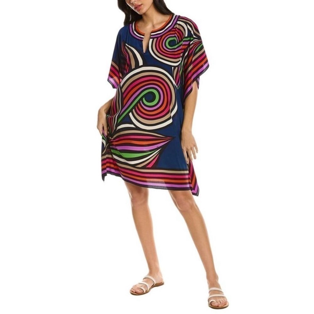 Trina Turk New Navy Swirl Silk Theodora Caftan Dress Women’s XS/S